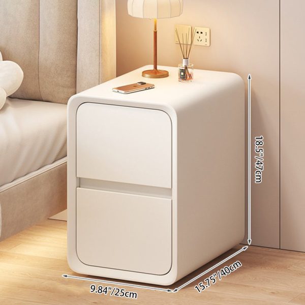 Contemporary Nordic Cream Square Rectangle Wood Veneer Nightstand 2-Drawer For Bedroom - Image 4