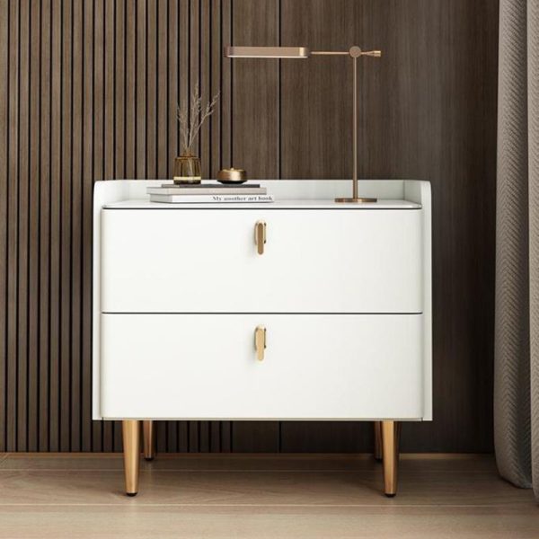 Modern Luxury Rectangle Square Wood Rock Slab Nightstand 2-Drawer For Bedroom - Image 2