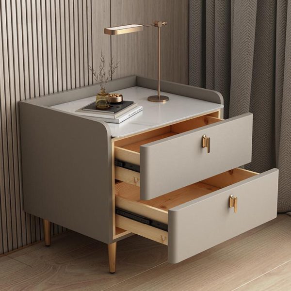 Modern Luxury Rectangle Square Wood Rock Slab Nightstand 2-Drawer For Bedroom - Image 11