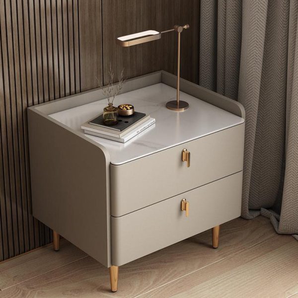Modern Luxury Rectangle Square Wood Rock Slab Nightstand 2-Drawer For Bedroom - Image 15