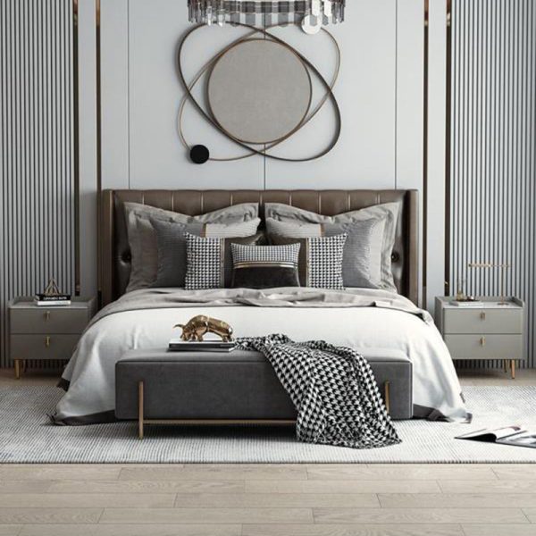 Modern Luxury Rectangle Square Wood Rock Slab Nightstand 2-Drawer For Bedroom - Image 16