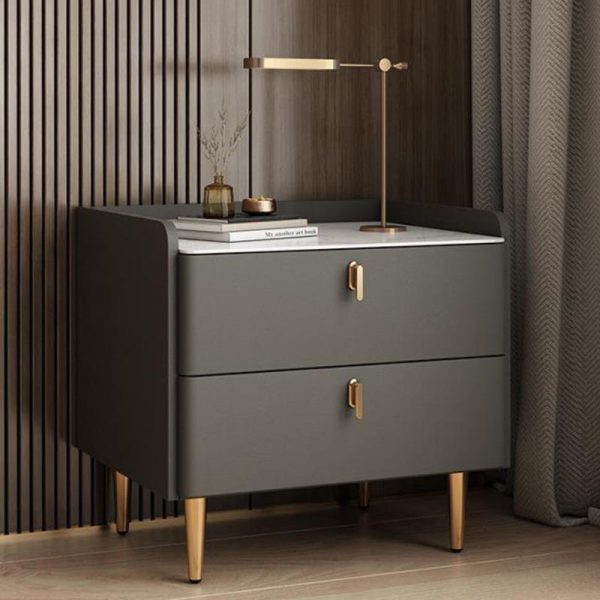 Modern Luxury Rectangle Square Wood Rock Slab Nightstand 2-Drawer For Bedroom - Image 14