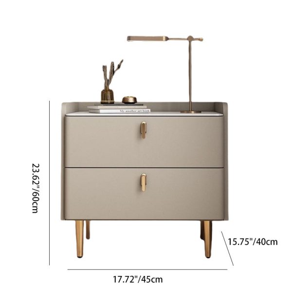 Modern Luxury Rectangle Square Wood Rock Slab Nightstand 2-Drawer For Bedroom - Image 5