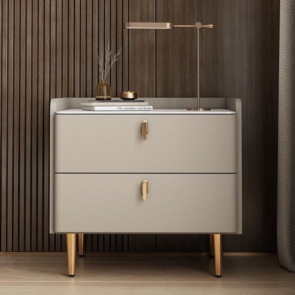 Modern Luxury Rectangle Square Wood Rock Slab Nightstand 2-Drawer For Bedroom - Image 12