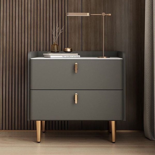 Modern Luxury Rectangle Square Wood Rock Slab Nightstand 2-Drawer For Bedroom - Image 13
