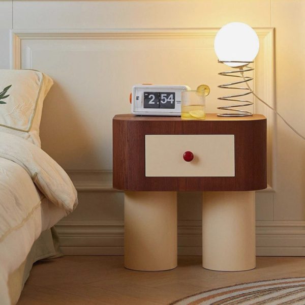 Contemporary Creative Rectangular Cylinder Artificial Panel Nightstand 1-Drawer For Bedroom - Image 18