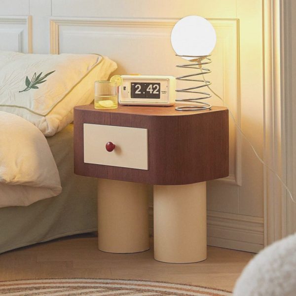 Contemporary Creative Rectangular Cylinder Artificial Panel Nightstand 1-Drawer For Bedroom - Image 19