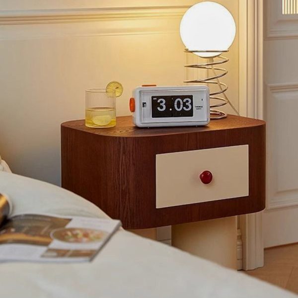 Contemporary Creative Rectangular Cylinder Artificial Panel Nightstand 1-Drawer For Bedroom - Image 13