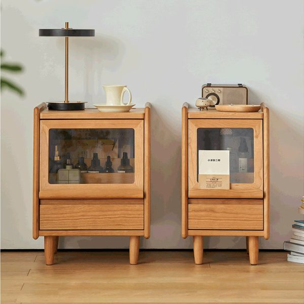 Traditional Vintage Trapezoidal Cherry Wood Nightstand 2-Drawer For Bedroom