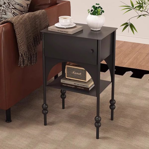 Modern Minimalist Rectangular Iron Nightstand 1-Cabinet For Bedroom - Image 3