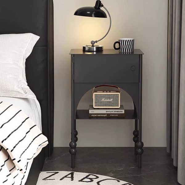 Modern Minimalist Rectangular Iron Nightstand 1-Cabinet For Bedroom - Image 2