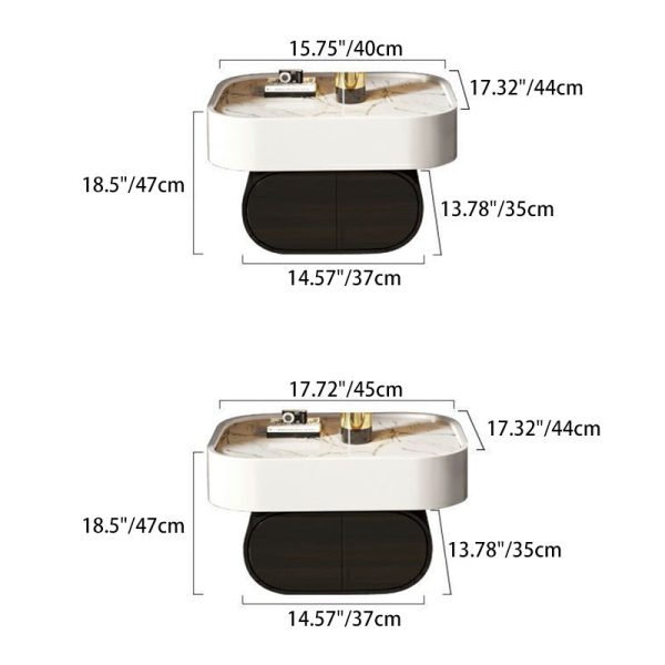 Contemporary Nordic Rectangular Oval Wood Rock Slab Microfiber Leather Nightstand 2-Drawer For Bedroom - Image 4