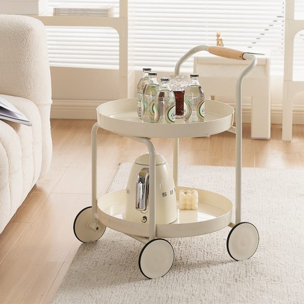 Contemporary Nordic ABS Round Top Iron Frame End Table Rolling Cart 2-Tier For Living Room - Image 7