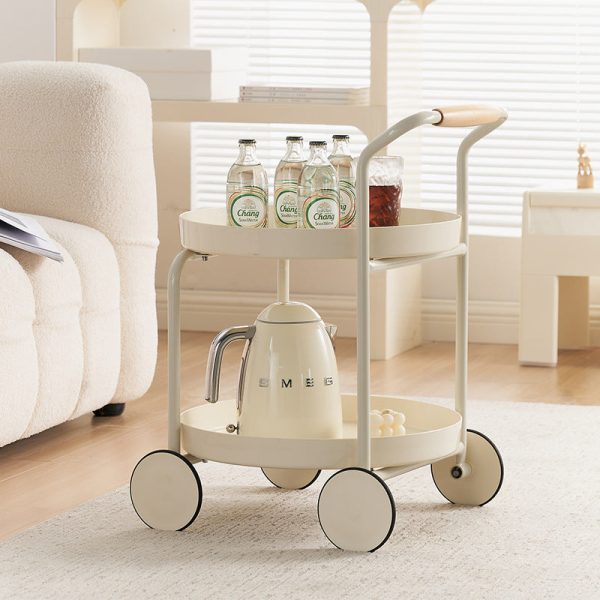Contemporary Nordic ABS Round Top Iron Frame End Table Rolling Cart 2-Tier For Living Room - Image 6