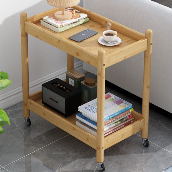 Traditional Vintage Removable Rectangular Bamboo Glass Side Table 2-Tier For Living Room - Image 23