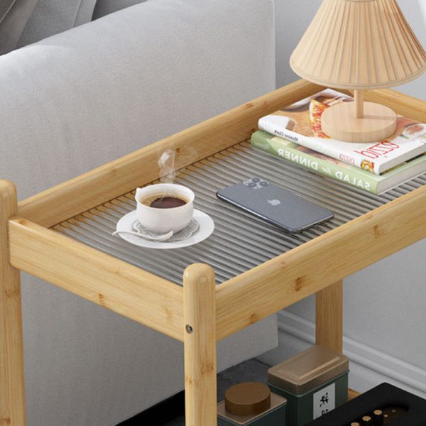 Traditional Vintage Removable Rectangular Bamboo Glass Side Table 2-Tier For Living Room - Image 8