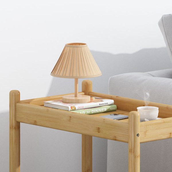 Traditional Vintage Removable Rectangular Bamboo Glass Side Table 2-Tier For Living Room - Image 5