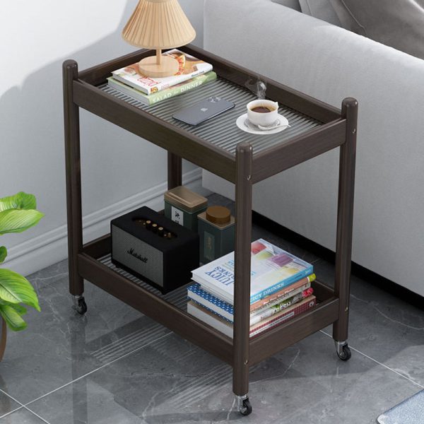 Traditional Vintage Removable Rectangular Bamboo Glass Side Table 2-Tier For Living Room - Image 19