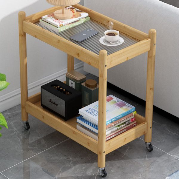 Traditional Vintage Removable Rectangular Bamboo Glass Side Table 2-Tier For Living Room - Image 21