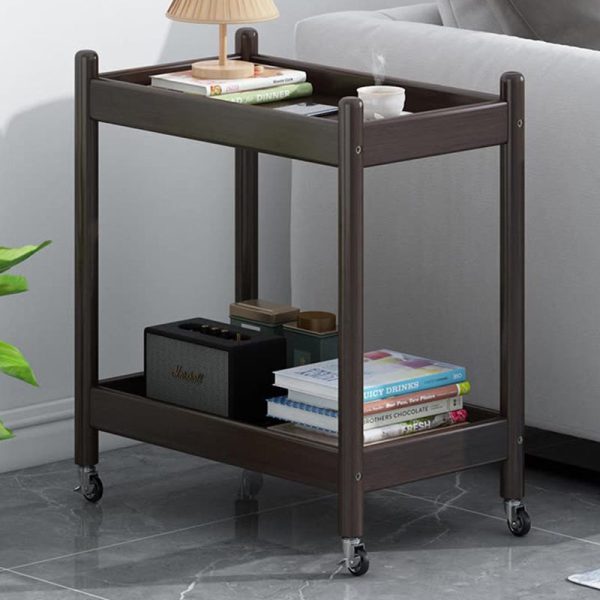 Traditional Vintage Removable Rectangular Bamboo Glass Side Table 2-Tier For Living Room - Image 15