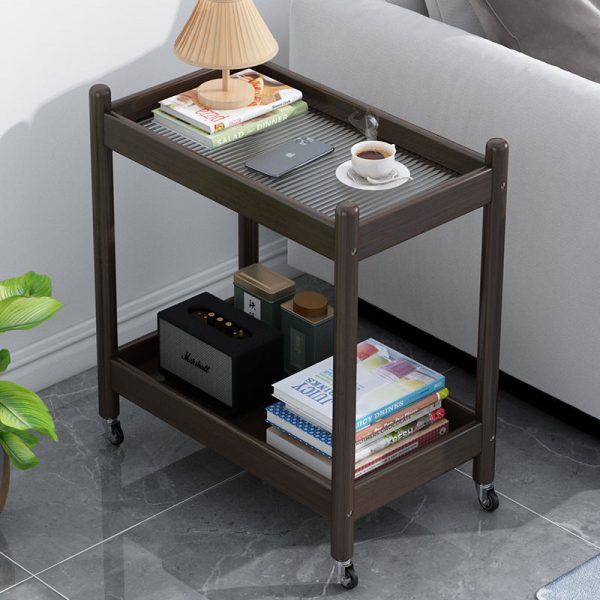 Traditional Vintage Removable Rectangular Bamboo Glass Side Table 2-Tier For Living Room - Image 14