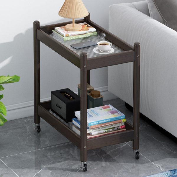 Traditional Vintage Removable Rectangular Bamboo Glass Side Table 2-Tier For Living Room - Image 11