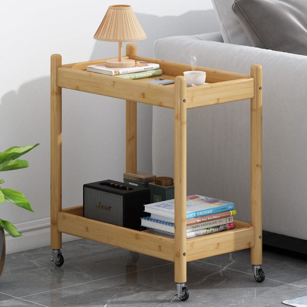 Traditional Vintage Removable Rectangular Bamboo Glass Side Table 2-Tier For Living Room - Image 12