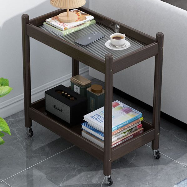 Traditional Vintage Removable Rectangular Bamboo Glass Side Table 2-Tier For Living Room - Image 10