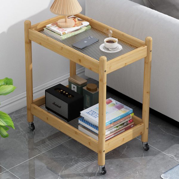Traditional Vintage Removable Rectangular Bamboo Glass Side Table 2-Tier For Living Room - Image 3