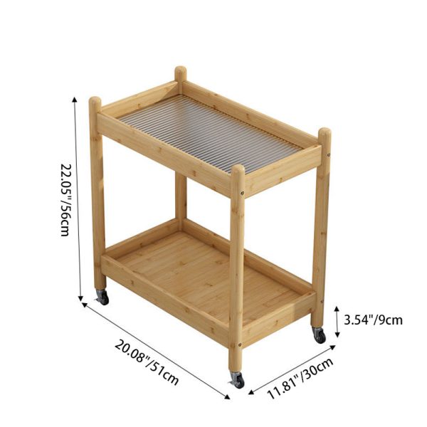Traditional Vintage Removable Rectangular Bamboo Glass Side Table 2-Tier For Living Room - Image 4