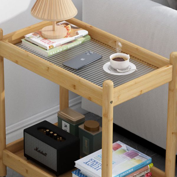 Traditional Vintage Removable Rectangular Bamboo Glass Side Table 2-Tier For Living Room - Image 9