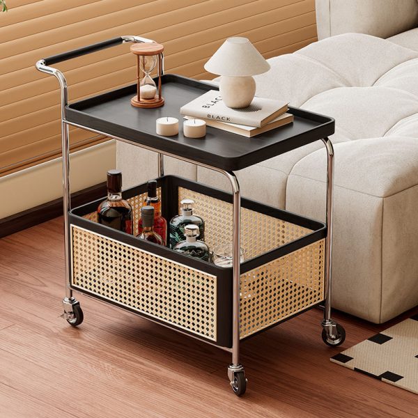 Contemporary Scandinavian Removable Rectangular Stainless Steel Wood Side Table 2-Tier For Living Room - Image 3