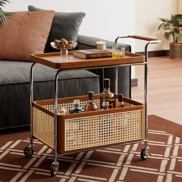 Contemporary Scandinavian Removable Rectangular Stainless Steel Wood Side Table 2-Tier For Living Room - Image 8