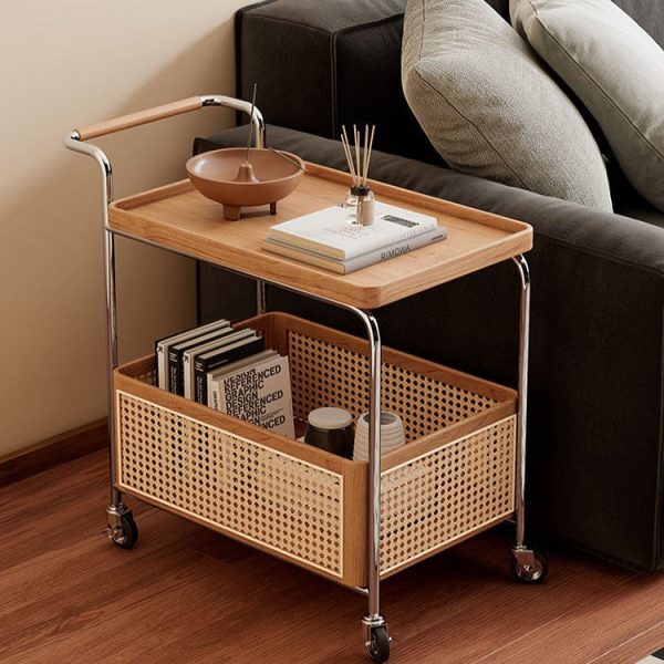 Contemporary Scandinavian Removable Rectangular Stainless Steel Wood Side Table 2-Tier For Living Room - Image 14