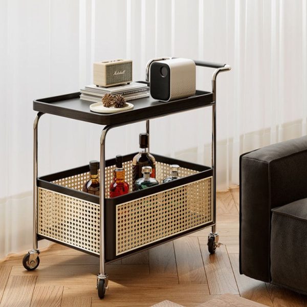 Contemporary Scandinavian Removable Rectangular Stainless Steel Wood Side Table 2-Tier For Living Room - Image 9