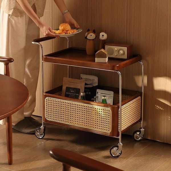 Contemporary Scandinavian Removable Rectangular Stainless Steel Wood Side Table 2-Tier For Living Room - Image 7