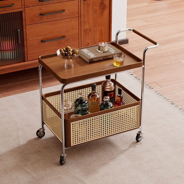 Contemporary Scandinavian Removable Rectangular Stainless Steel Wood Side Table 2-Tier For Living Room - Image 5
