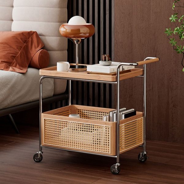 Contemporary Scandinavian Removable Rectangular Stainless Steel Wood Side Table 2-Tier For Living Room - Image 2