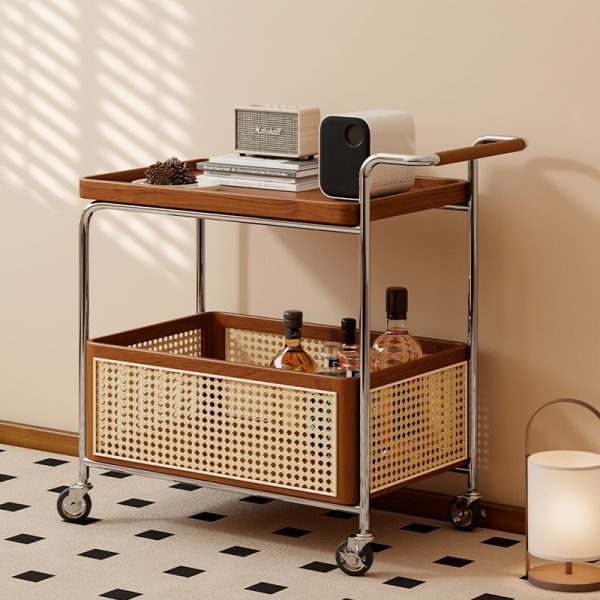 Contemporary Scandinavian Removable Rectangular Stainless Steel Wood Side Table 2-Tier For Living Room - Image 11