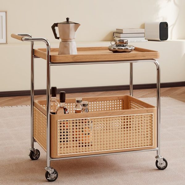 Contemporary Scandinavian Removable Rectangular Stainless Steel Wood Side Table 2-Tier For Living Room - Image 6