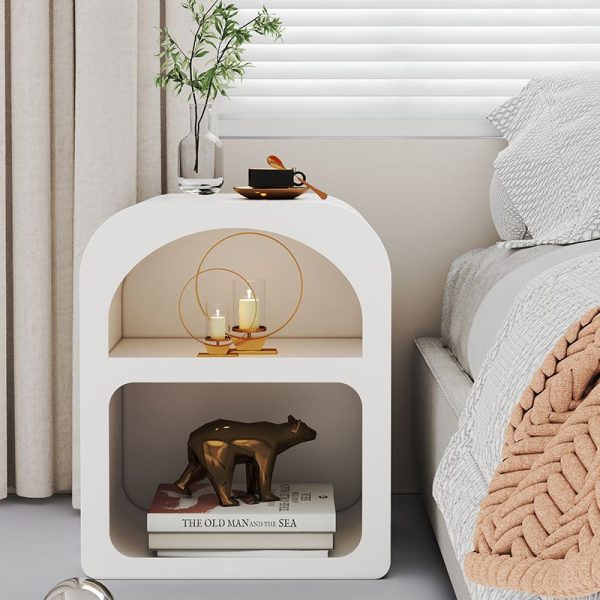 Contemporary Scandinavian Cave Square Curved Rock Slab Nightstand 2-Tier For Bedroom - Image 8