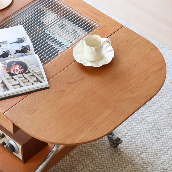 Modern Minimalist Removable Foldable Rectangular Oval Stainless Steel Cherry Wood Glass Coffee Table 2-Drawer For Living Room - Image 8