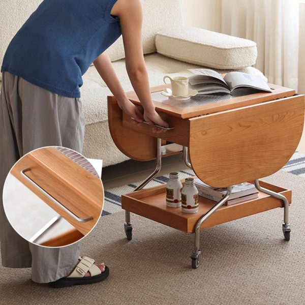 Modern Minimalist Removable Foldable Rectangular Oval Stainless Steel Cherry Wood Glass Coffee Table 2-Drawer For Living Room - Image 18