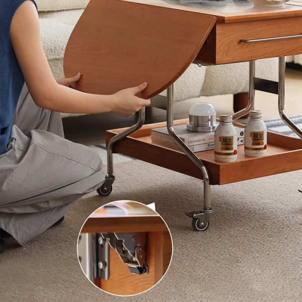 Modern Minimalist Removable Foldable Rectangular Oval Stainless Steel Cherry Wood Glass Coffee Table 2-Drawer For Living Room - Image 6