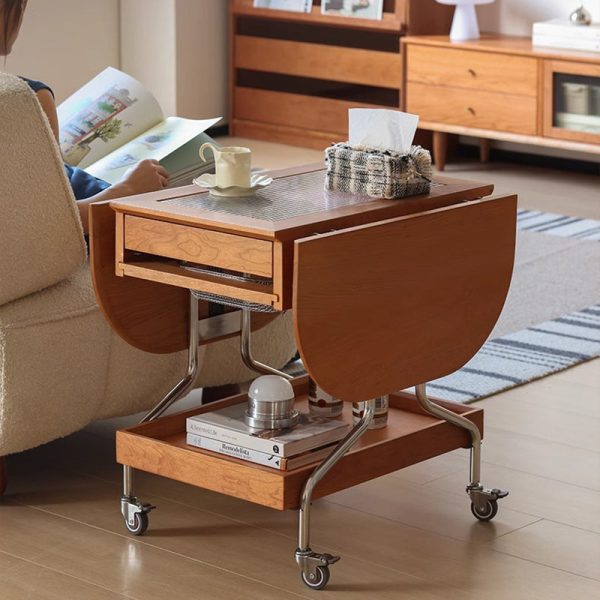 Modern Minimalist Removable Foldable Rectangular Oval Stainless Steel Cherry Wood Glass Coffee Table 2-Drawer For Living Room - Image 2