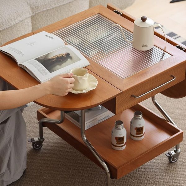 Modern Minimalist Removable Foldable Rectangular Oval Stainless Steel Cherry Wood Glass Coffee Table 2-Drawer For Living Room - Image 20
