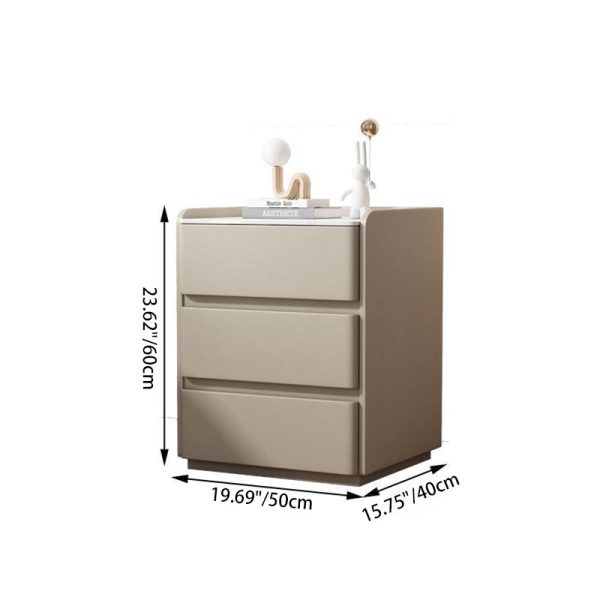 Modern Minimalist Rectangular Wood Microfiber Leather Rock Slab Nightstand 3-Drawer For Bedroom - Image 6
