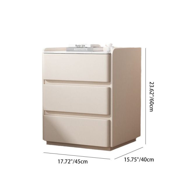 Modern Minimalist Rectangular Wood Microfiber Leather Rock Slab Nightstand 3-Drawer For Bedroom - Image 5