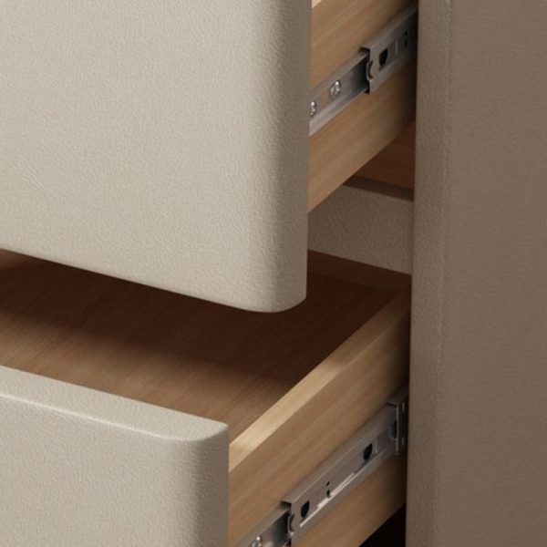 Modern Minimalist Rectangular Wood Microfiber Leather Rock Slab Nightstand 3-Drawer For Bedroom - Image 9