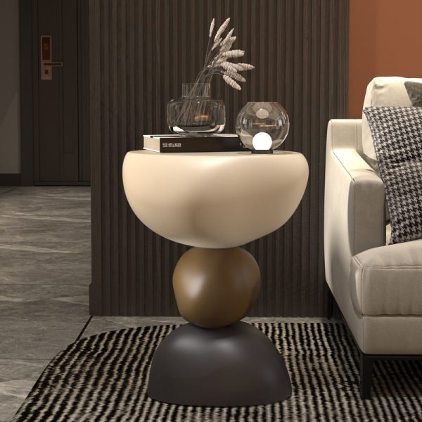 Contemporary Creative Stone Stacking Round Oval Fiberglass Side Table For Living Room - Image 8